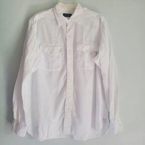 Polo Ralph Lauren Shirt Mens‎ XL White Safari Military Long Sleeve Epaulettes